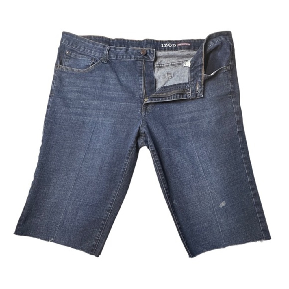 IZOD Denim Shorts Mens 42 Blue Straight Fit Comfort Stretch Cut‎ Off Jorts Y2K